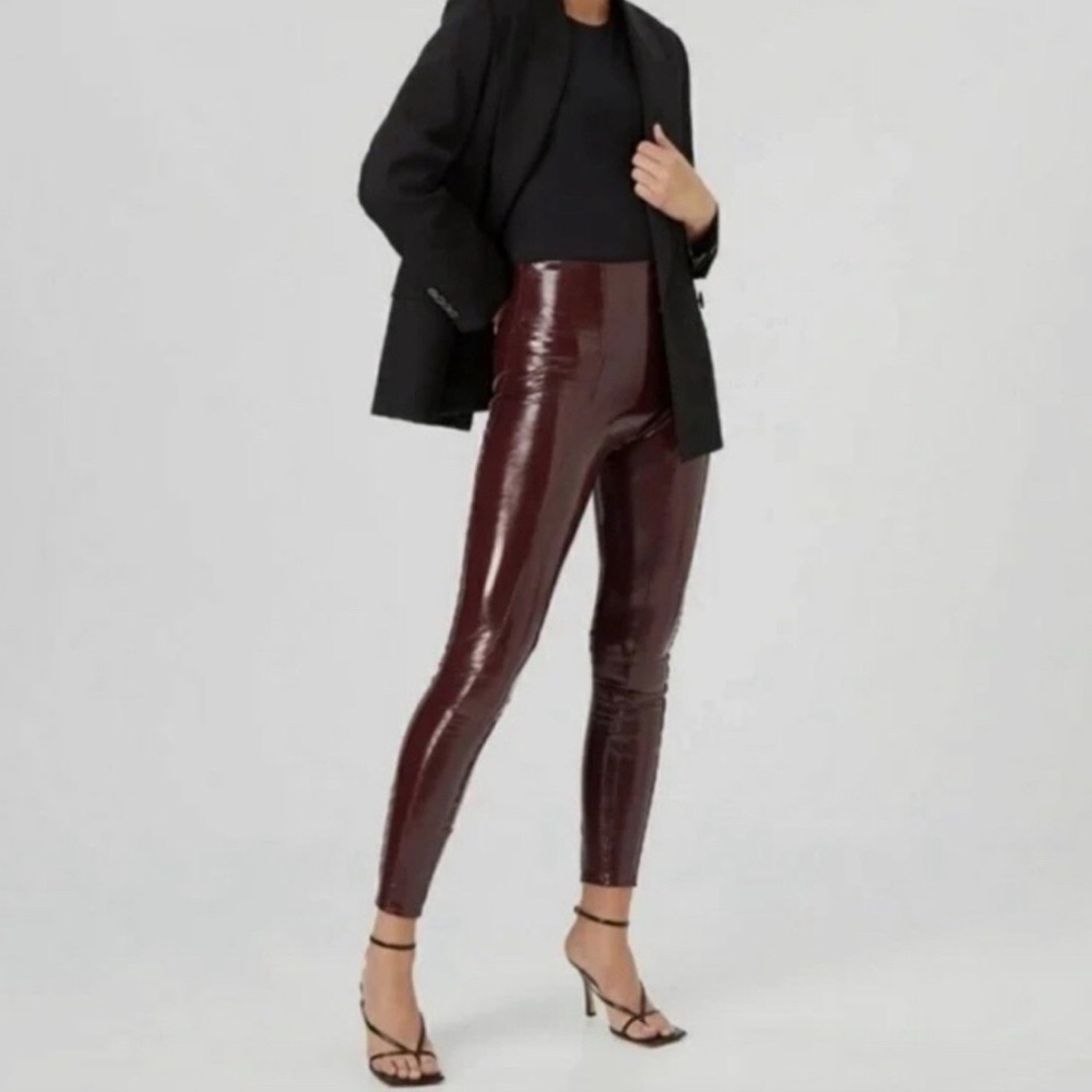 NWT SPANX Faux Patent Leather Leggings High Waisted Ruby Color - Women’s Small